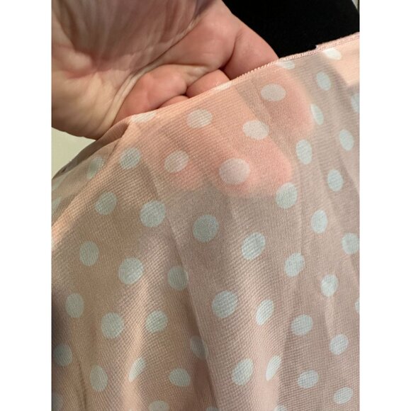 Lularoe Monroe Kimono Size S NWT Pink White Polka Dot Black Fringe Cover Up Disn - Picture 5 of 8